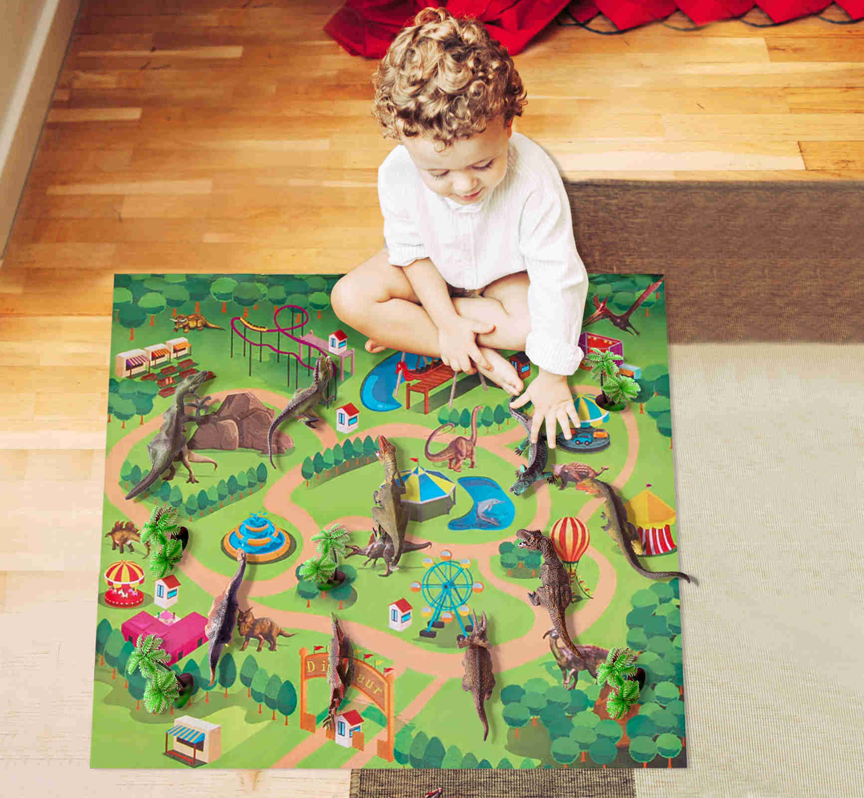 Growsly Dinosaur World Play Mat Toy Action Figure Set 31.5